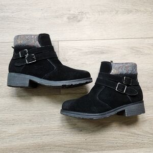 Bernie Mev. Black Ankle Boots Womens 37 Sweater Cuff Distressed Suede Nwt